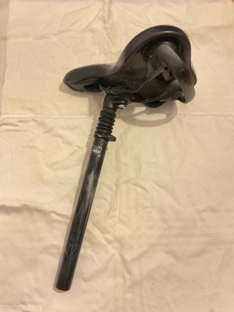 Fiets zadel met verende zadelpen Post Moderne - 27,2mm, Vélos & Vélomoteurs, Enlèvement, Utilisé, Selle, Overige merken