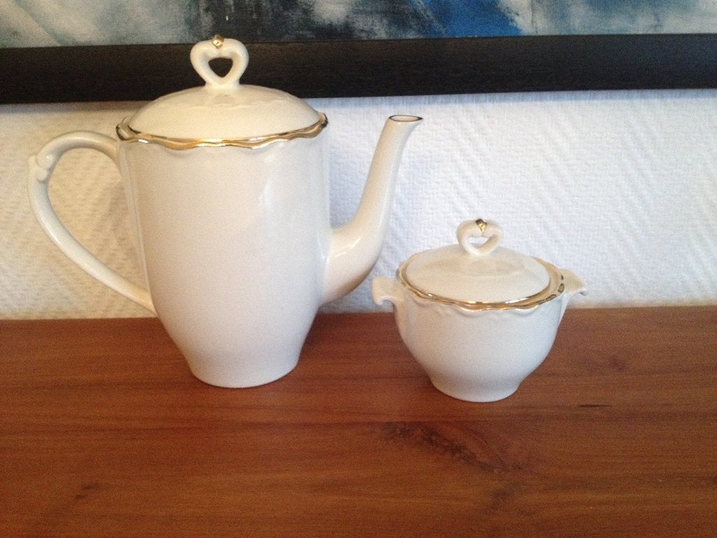 Cafetière et sucrier Boch avec bord doré, crème, Enlèvement ou Envoi