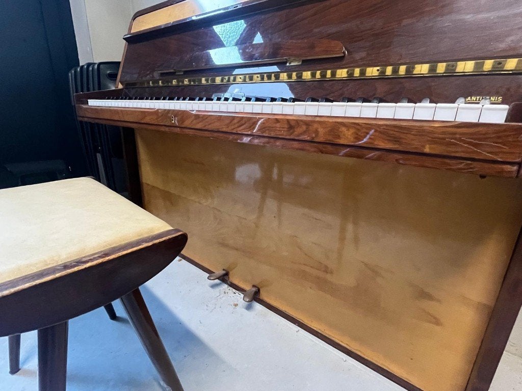 Wandpiano met krukje vintage, Ophalen, Gebruikt, Bruin, Piano