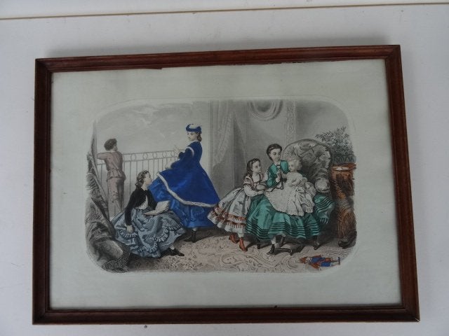 Ancienne gravure  de 1864 : la mode illustrée, Enlèvement ou Envoi, Mode, Gravure