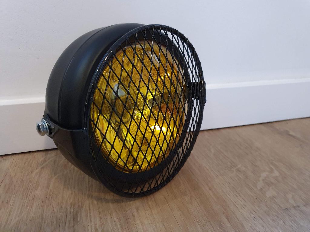 Koplamp geel zwart caferacer bobber scrambler + rooster, Ophalen of Verzenden