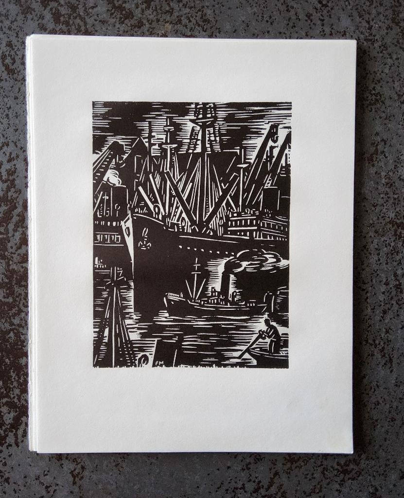 Houtsnede Schepen Antwerpen door Frans Masereel, Antiek en Kunst, 1950 - 1999, Ophalen of Verzenden, Gesigneerd, Landschap