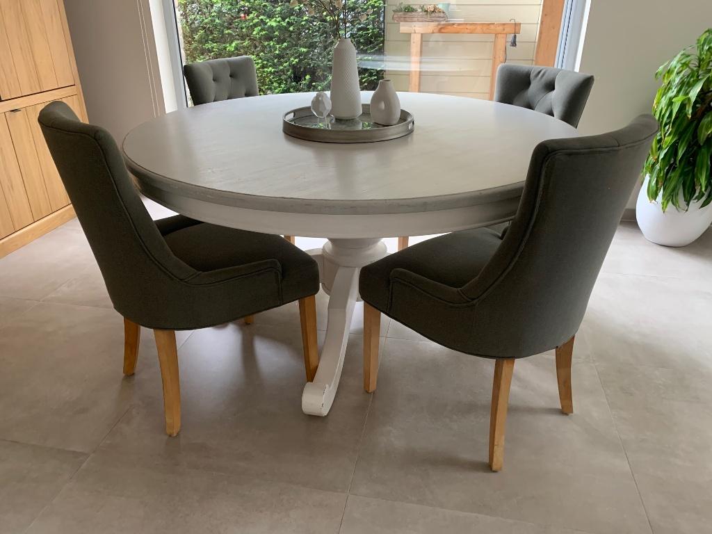 Ronde eettafel wit, Huis en Inrichting, Ophalen, Gebruikt, 100 tot 150 cm, 150 tot 200 cm