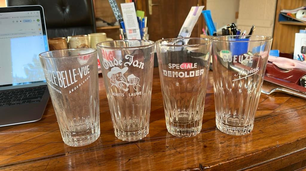 4 verres gueuze belle-vue oude jan speciale demolder moriau, Ophalen of Verzenden, Zo goed als nieuw