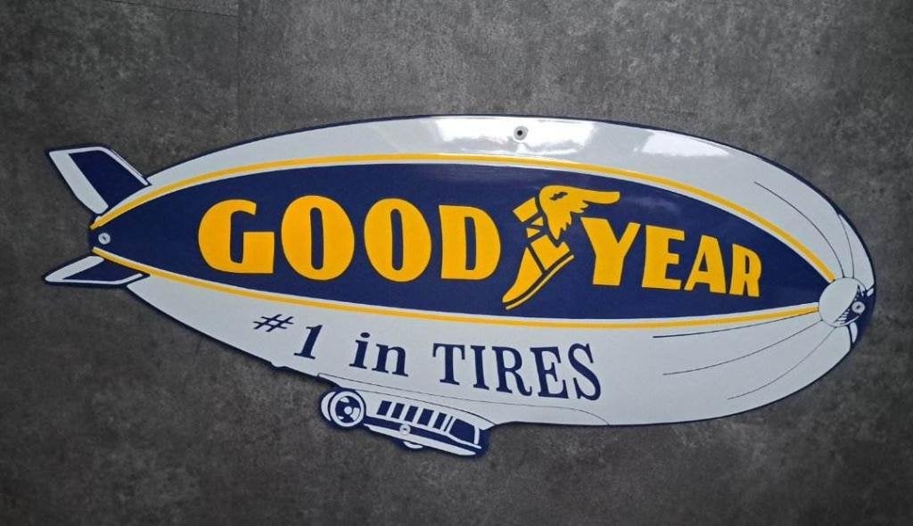Good year banden emaillen reclame bord goodyear en andere, Ophalen of Verzenden, Zo goed als nieuw, Reclamebord