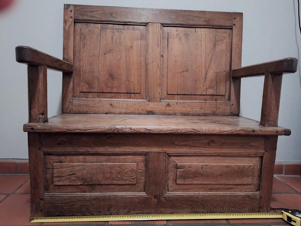 Antieke eiken bank met zijlade, uniek stuk!, Ophalen