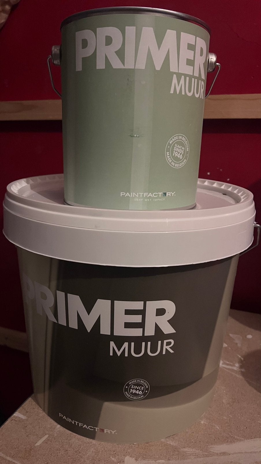 Muurprimer 12,5L warm greige/taupe, Bricolage & Construction, Beige, Comme neuf, 10 à 15 litres, Enlèvement