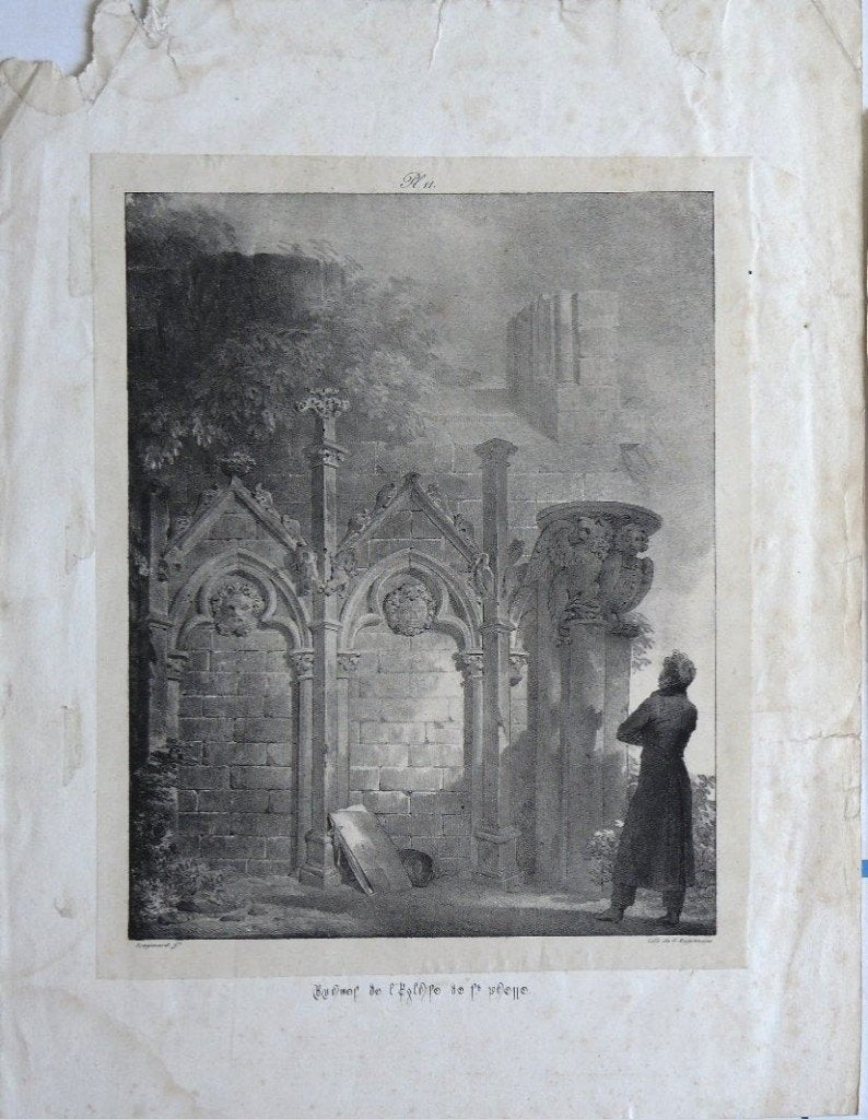 Evariste Fragonard litho "Ruines de l'Église de St. Pierre", Original, Enlèvement, Paysages, Lithographie