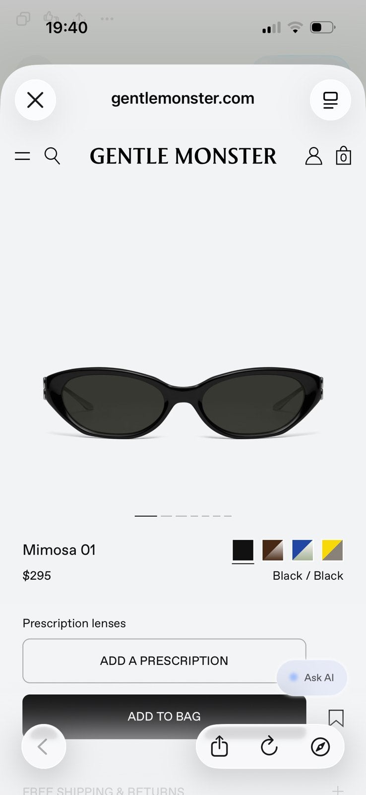 Gentle monster, Enlèvement, Comme neuf, Lunettes