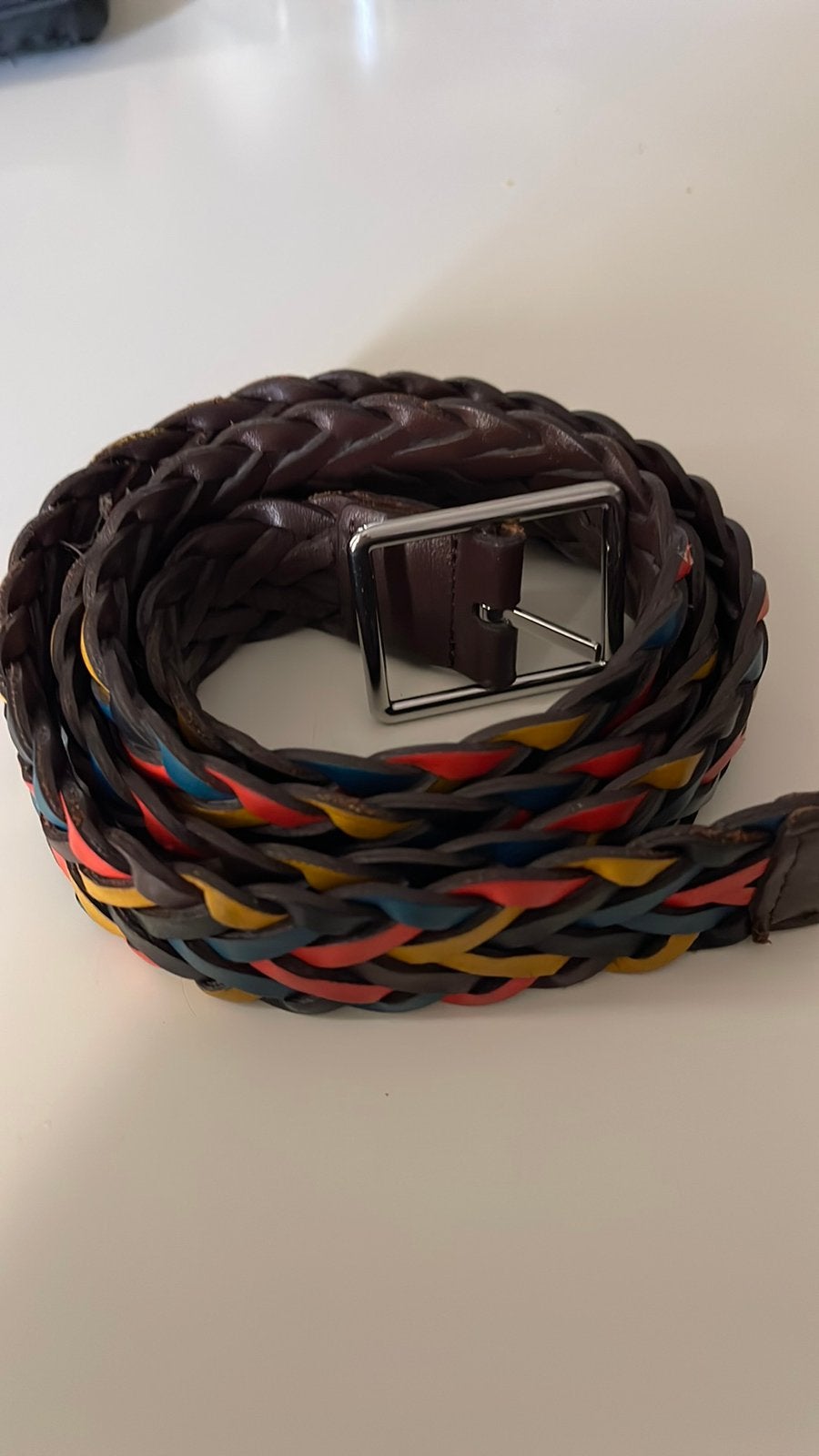 Paul Smith. Kleurige geweven riem. Leder, Envoi, Comme neuf