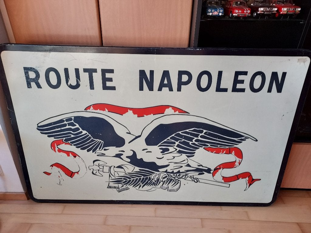 zeldzaam  groot toeristisch bord "Route Napoleon", 1973, Enlèvement, Utilisé, Panneau publicitaire