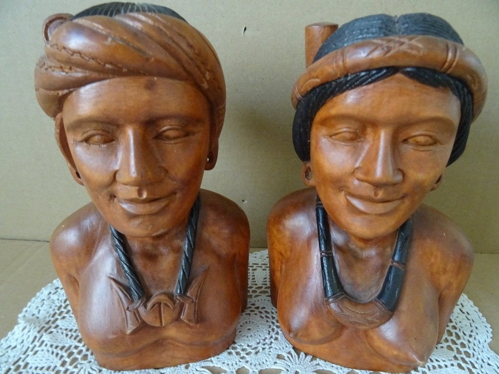 Inheems houten beeld beelden man en vrouw Filipijnen 21cm, Antiek en Kunst, Ophalen of Verzenden
