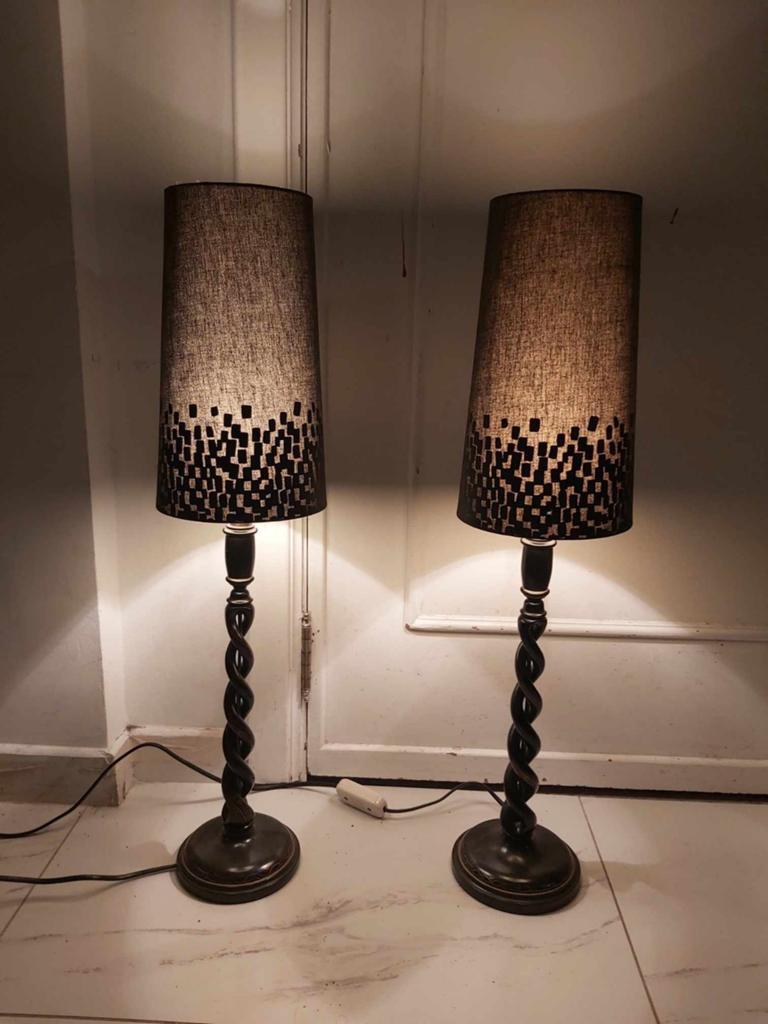 Set van 2 Design Tafellampen BECARA – Zwart Gedraaid Hout –, Enlèvement ou Envoi, Bois