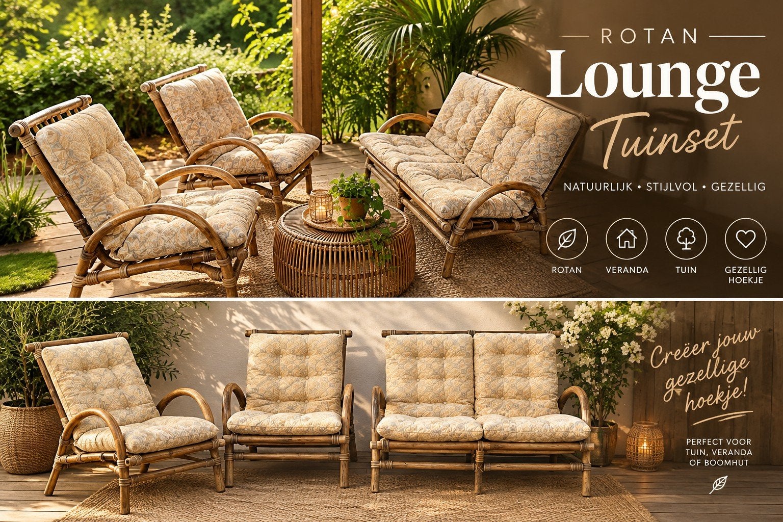 Ensemble de jardin durable en bambou/rotin, qualité supérieu, Enlèvement, Rotin, Sets de jardin