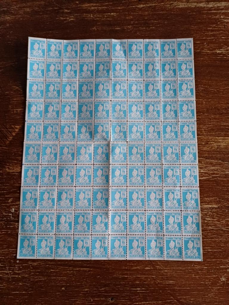 Ancien points tintin, feuillet de 100, Enlèvement ou Envoi, Tintin