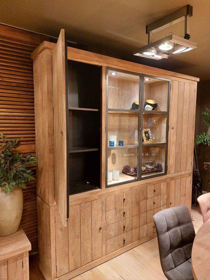 vitrinekast in teak met verlichting, Met deur(en), Teakhout, Nieuw, Ophalen of Verzenden