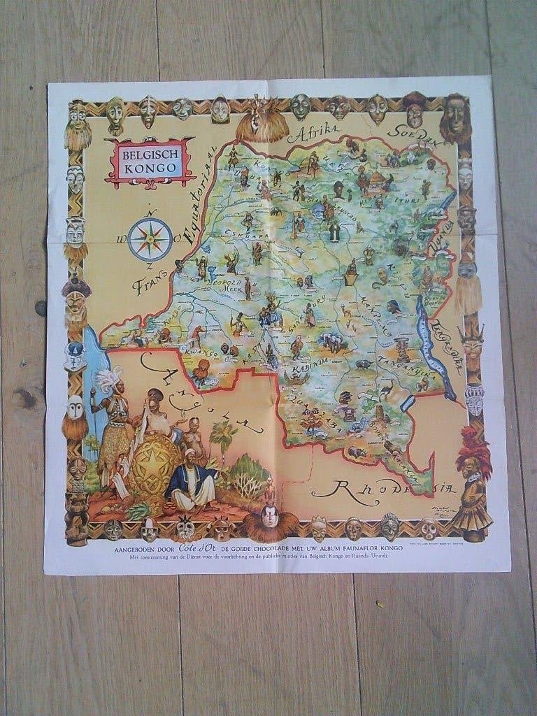 Landkaart Belgisch Kongo , reclame Cote d'or uit 1956, Collections, Enlèvement ou Envoi