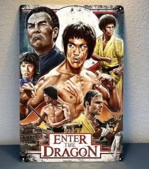 Vintage metalen bordje Bruce Lee Enter the Dragon (30x20cm)