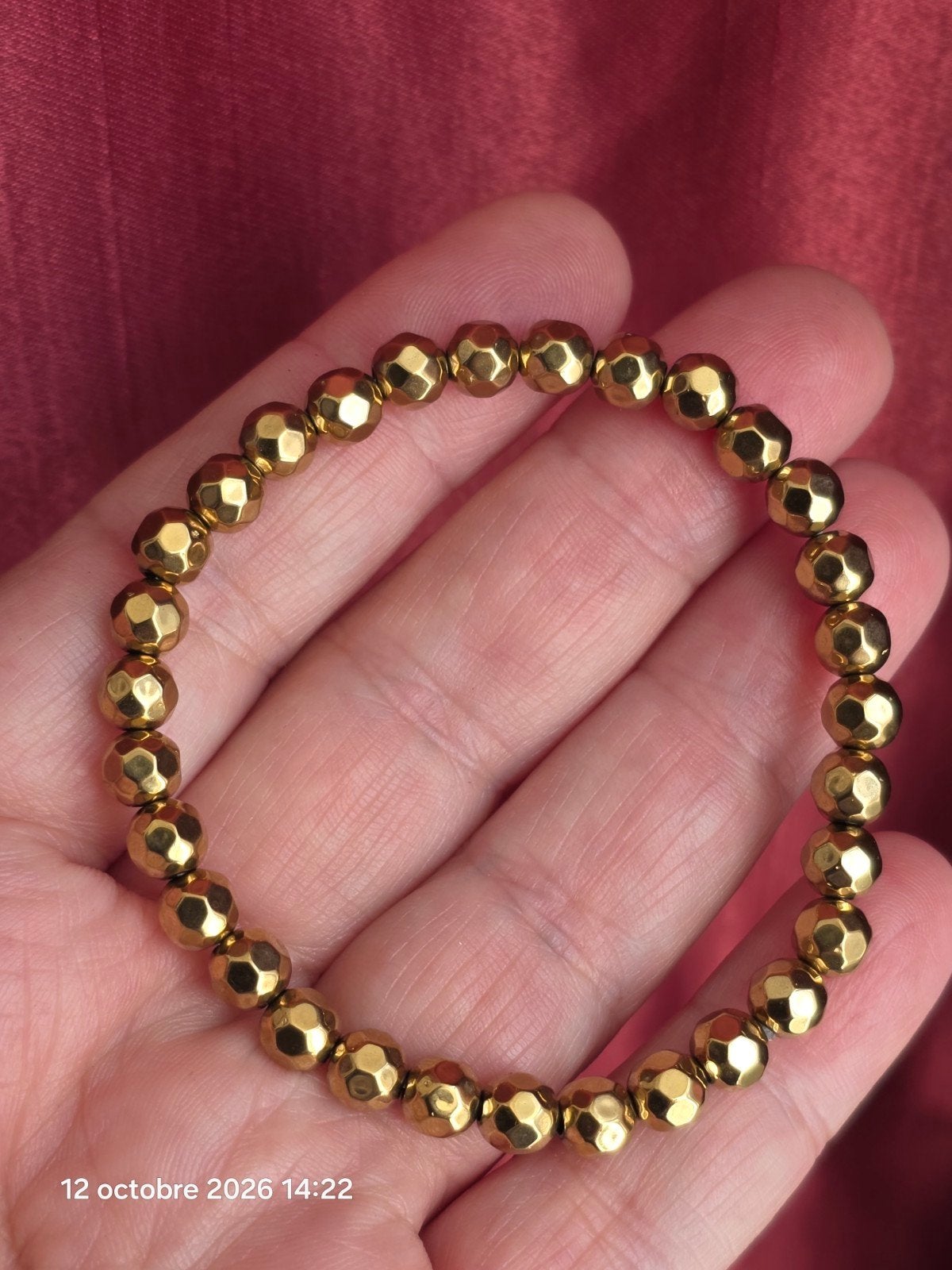 Bracelet élastique avec pyrite, Bijoux, Sacs & Beauté, Enlèvement, Neuf, Jaune, Élastique
