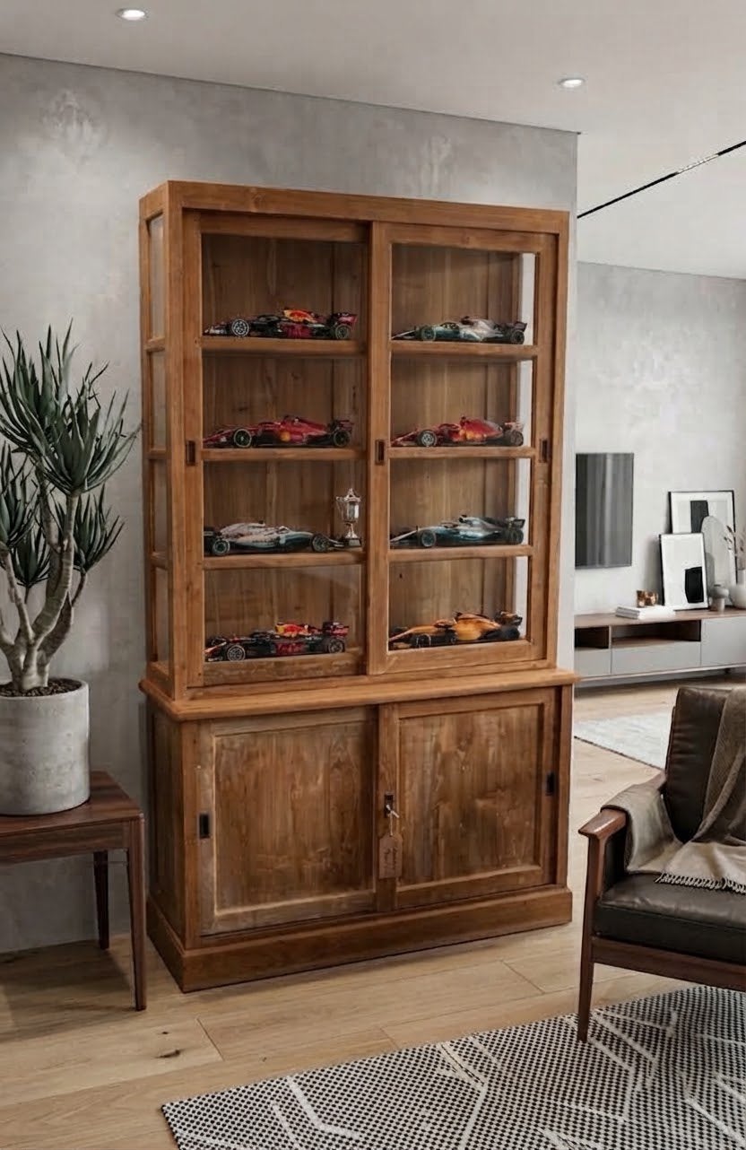 teak buffet-vitrinekast,  glazen zijwanden, gratis levering, Huis en Inrichting, Met deur(en), 100 tot 150 cm, 200 cm of meer