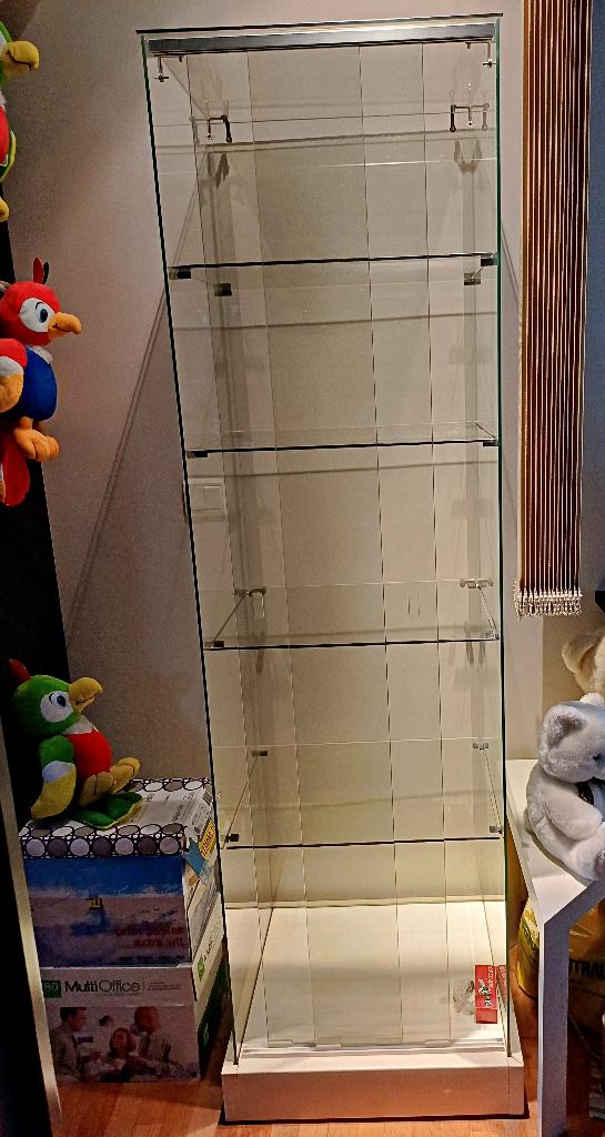 Vitrine /vitrine à colonne en verre sur roulettes comme neuf, 25 à 50 cm, Avec tablette(s), Verre, Comme neuf