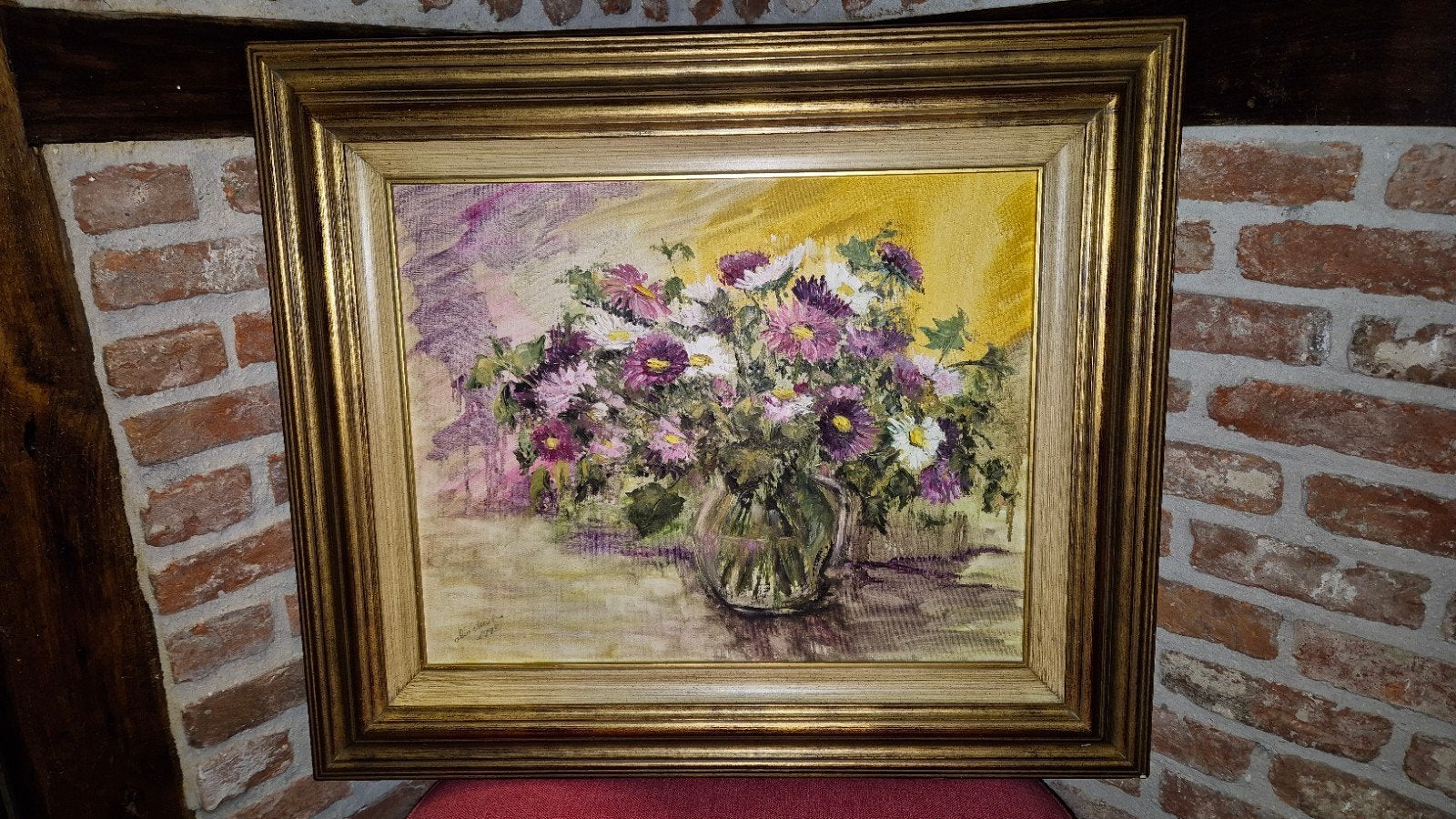 fleurig bloemen schilderij 70x60 cm, Antiek en Kunst, Ophalen, Bloemen
