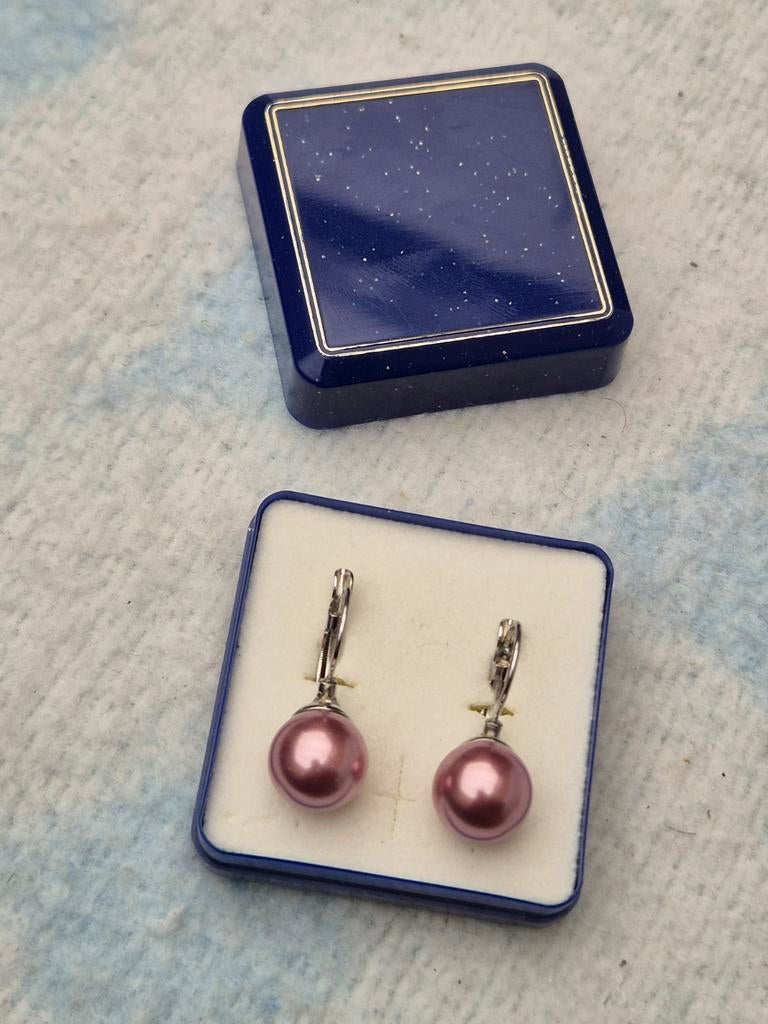 Vintage chique elegante lichtroze parel oorbellen, Ophalen of Verzenden