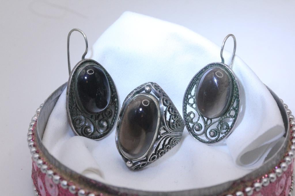 sieraden set ring en oorbellen vintage, Bijoux, Sacs & Beauté, Bijoux anciens, Boucles d'oreilles, Argent, Envoi