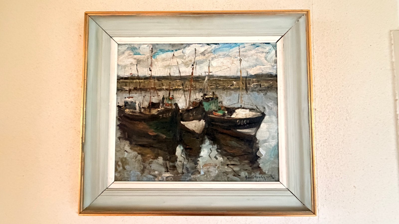 Ingelijst schilderij – gesigneerd Gast. Oorlynck –, Ophalen, Gesigneerd, Olieverf, Maritiem / water