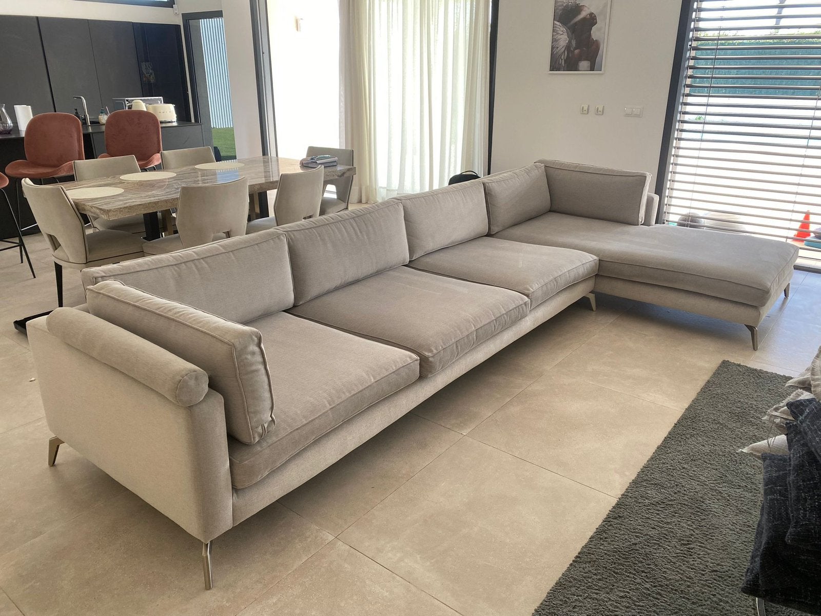 Canapé en velours gris souris clair – Grande méridienne, Maison & Meubles, Enlèvement, Comme neuf