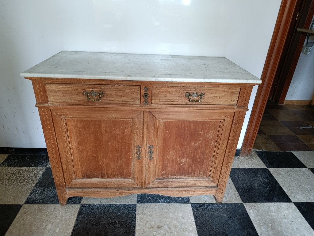 Buffet ancien, bois brut, marbre blanc Style Louis-Philippe, Antiquités & Art, Enlèvement