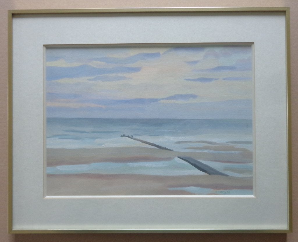 SUZANNE COCQ / GOLFBREKER MARINE / ORIGINEEL WERK / 35x45cm, Enlèvement ou Envoi, Paysage, Papier/carton, Passe-partout