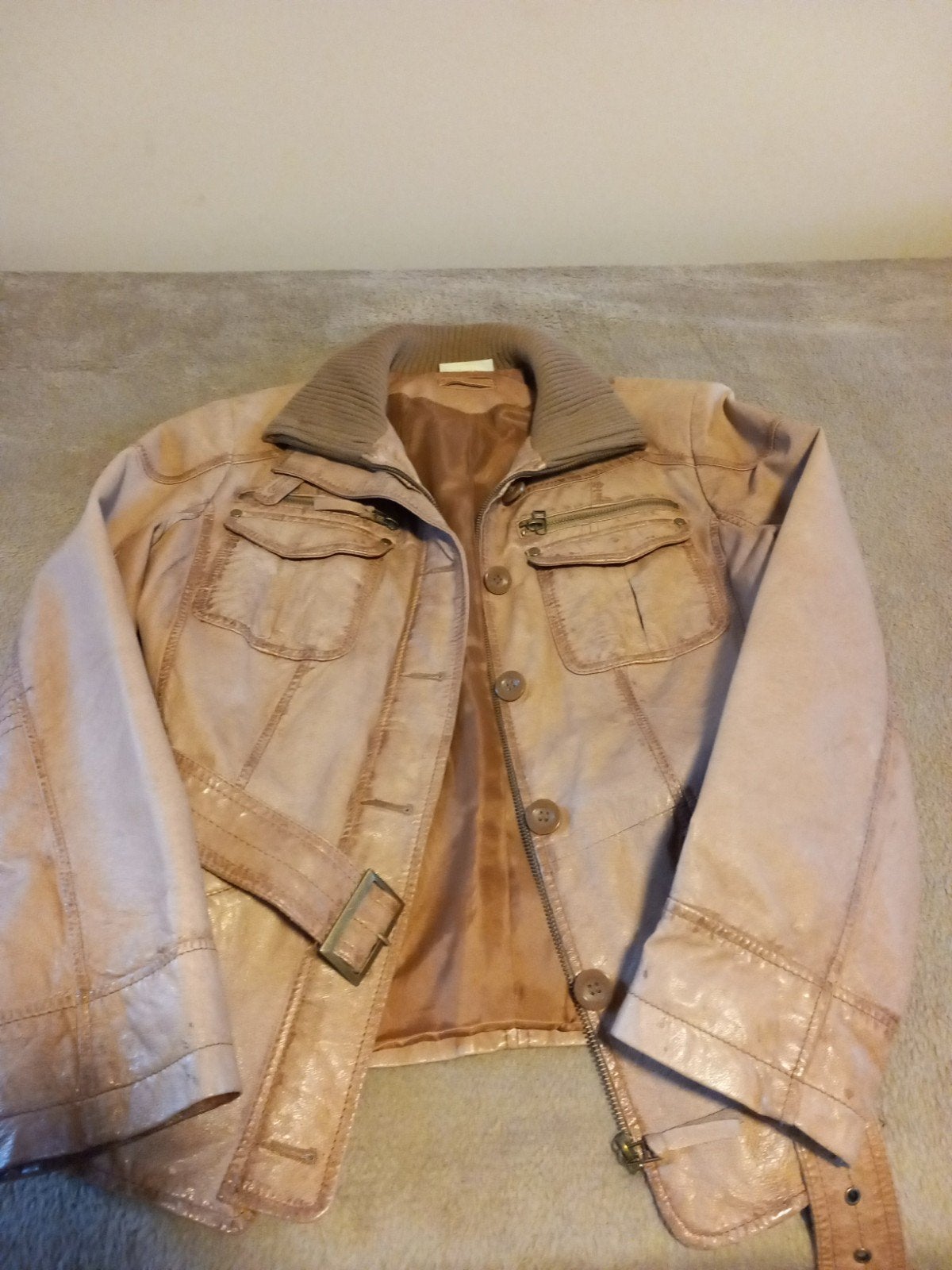 lederen vest, Kleding | Dames, Ophalen of Verzenden, Gedragen, Maat 42/44 (L), Beige