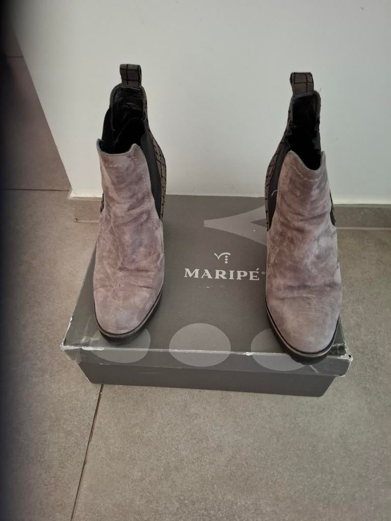 Maripé enkel laarsje met hak, maat 35, kleur taupe met zwart, Ophalen, Zwart