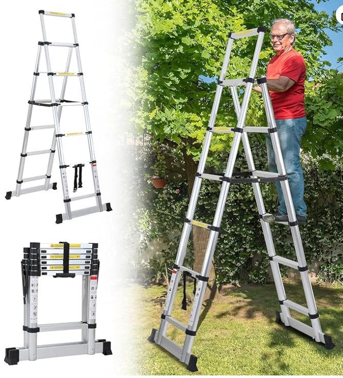 Telescopische ladder, inklapbaar, 1,7 m + 2,0 m, 150 kg, Doe-het-zelf en Bouw, Ophalen, Nieuw, Ladder, Opvouwbaar of Inschuifbaar