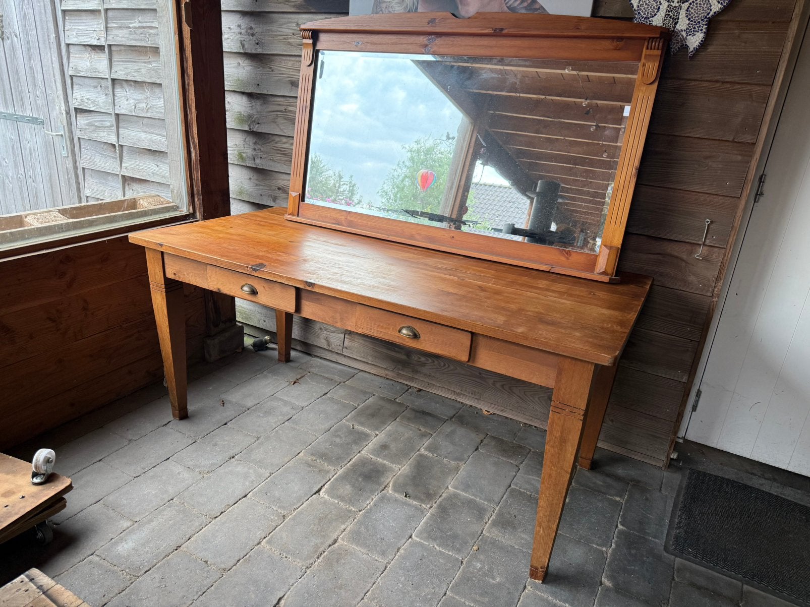 Hele zware oud geloogd grenen tafel eettafel massief hout, Ophalen, Gebruikt