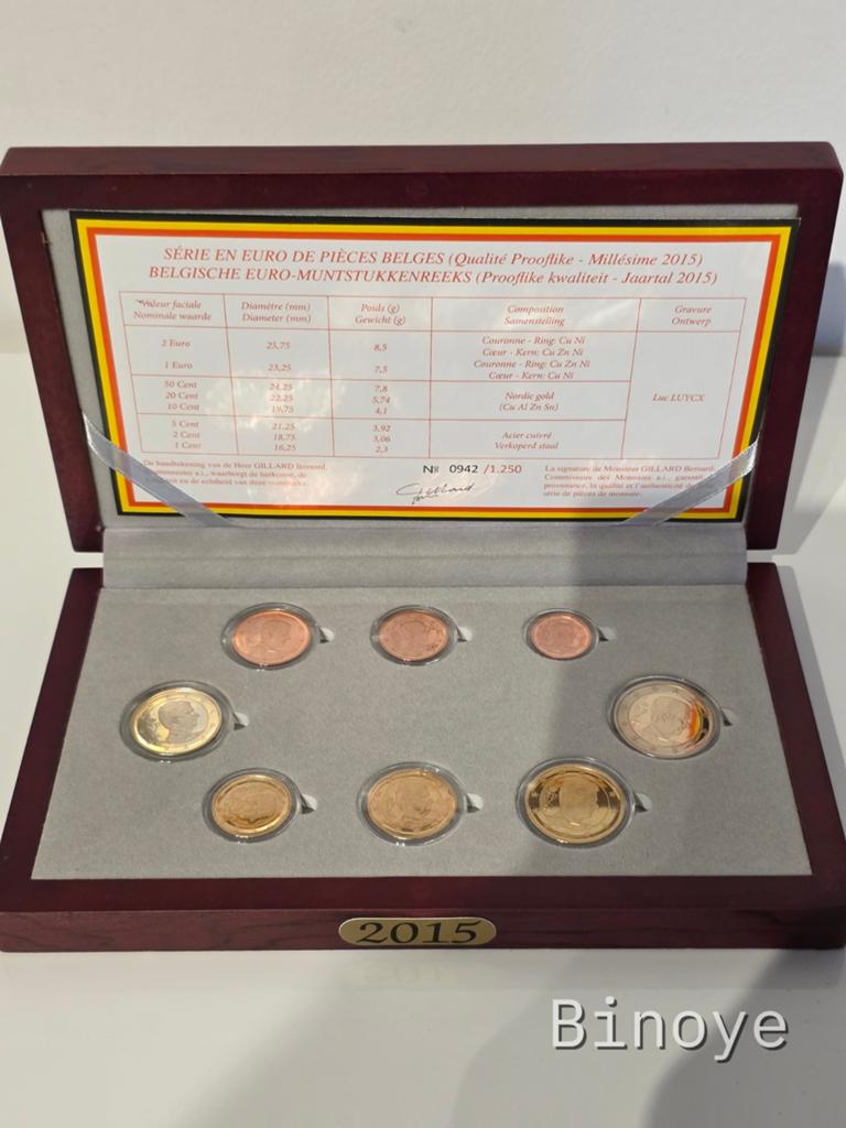 Coffret BE Belgique 2015 8 pièces Proof, Enlèvement ou Envoi, Belgique, 1 centime, Série
