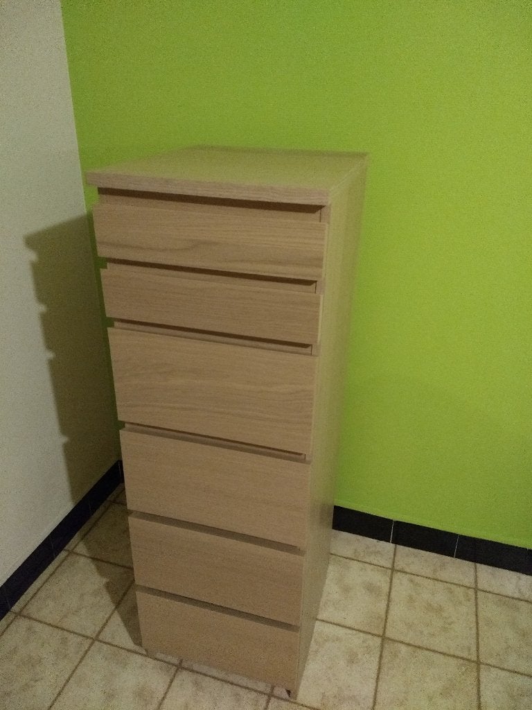 MALM ladekast met spiegel, 6 lades, eikenfineer, 25 à 50 cm, 5 tiroirs ou plus, Enlèvement, Utilisé