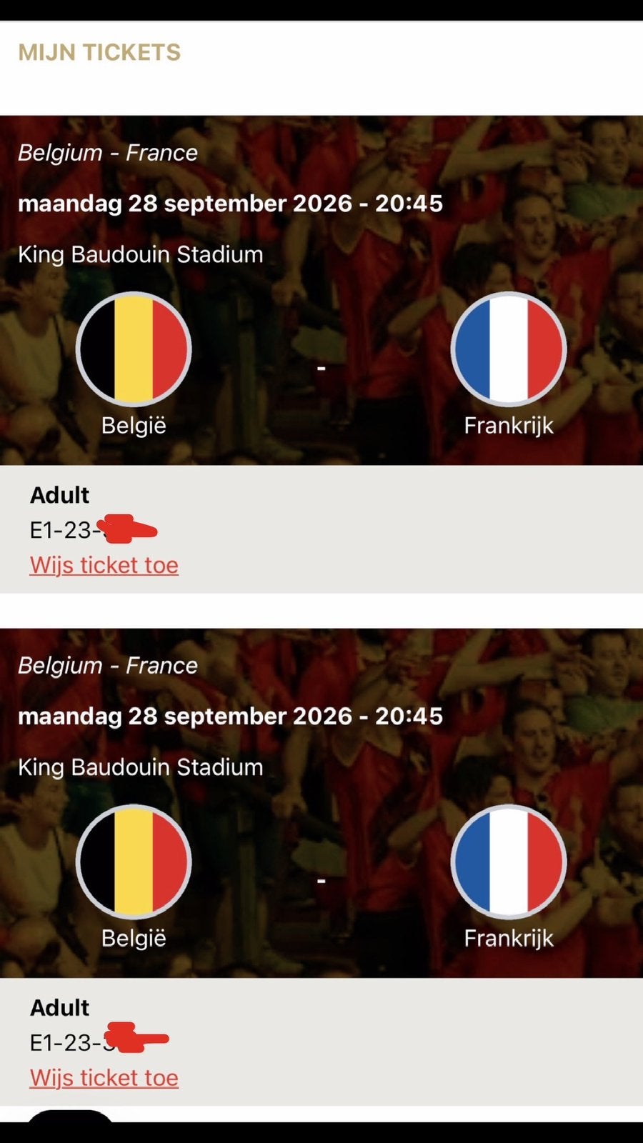 Billets Belgique France 25/09, Tickets & Billets