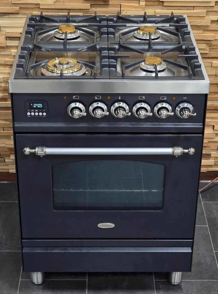🔥Luxe Fornuis Boretti 60cm antraciet + rvs GASOVEN, Elektronische apparatuur, Fornuizen, Ophalen, 4 kookzones, Zo goed als nieuw