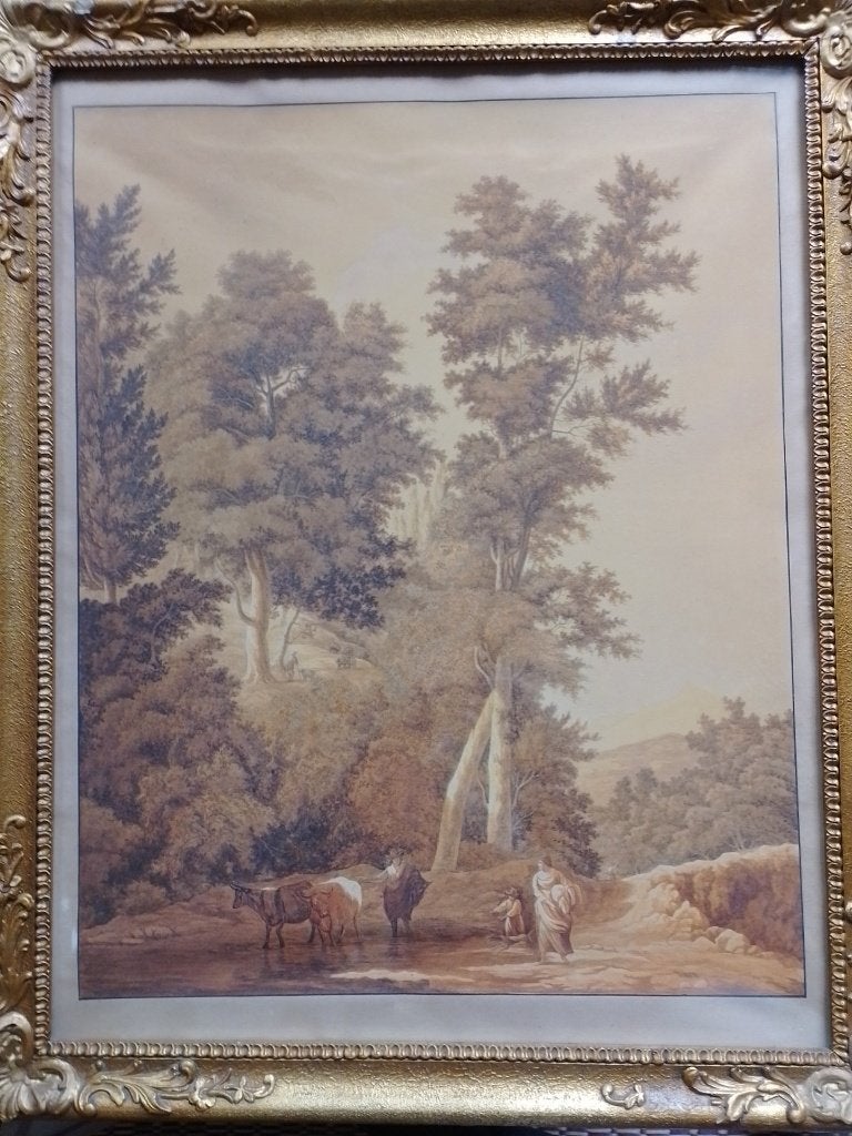 Joseph Augustus Knip  1777 - 1847  Landschap in sepia-inkt, Verzenden, Gesigneerd, Landschap