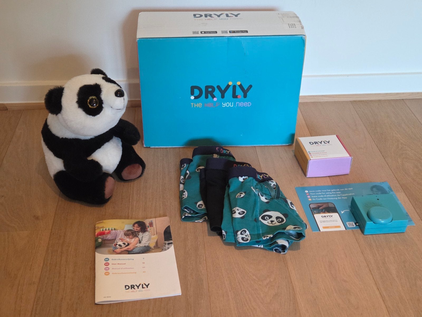 DRYLY bedplaswekker set + 3 broekjes, Ophalen of Verzenden, Zo goed als nieuw