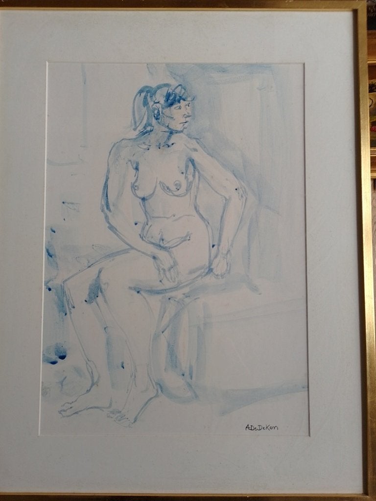 Albert de Deken 1915 - 2003  Aquarel naakt Blauw, Verzenden