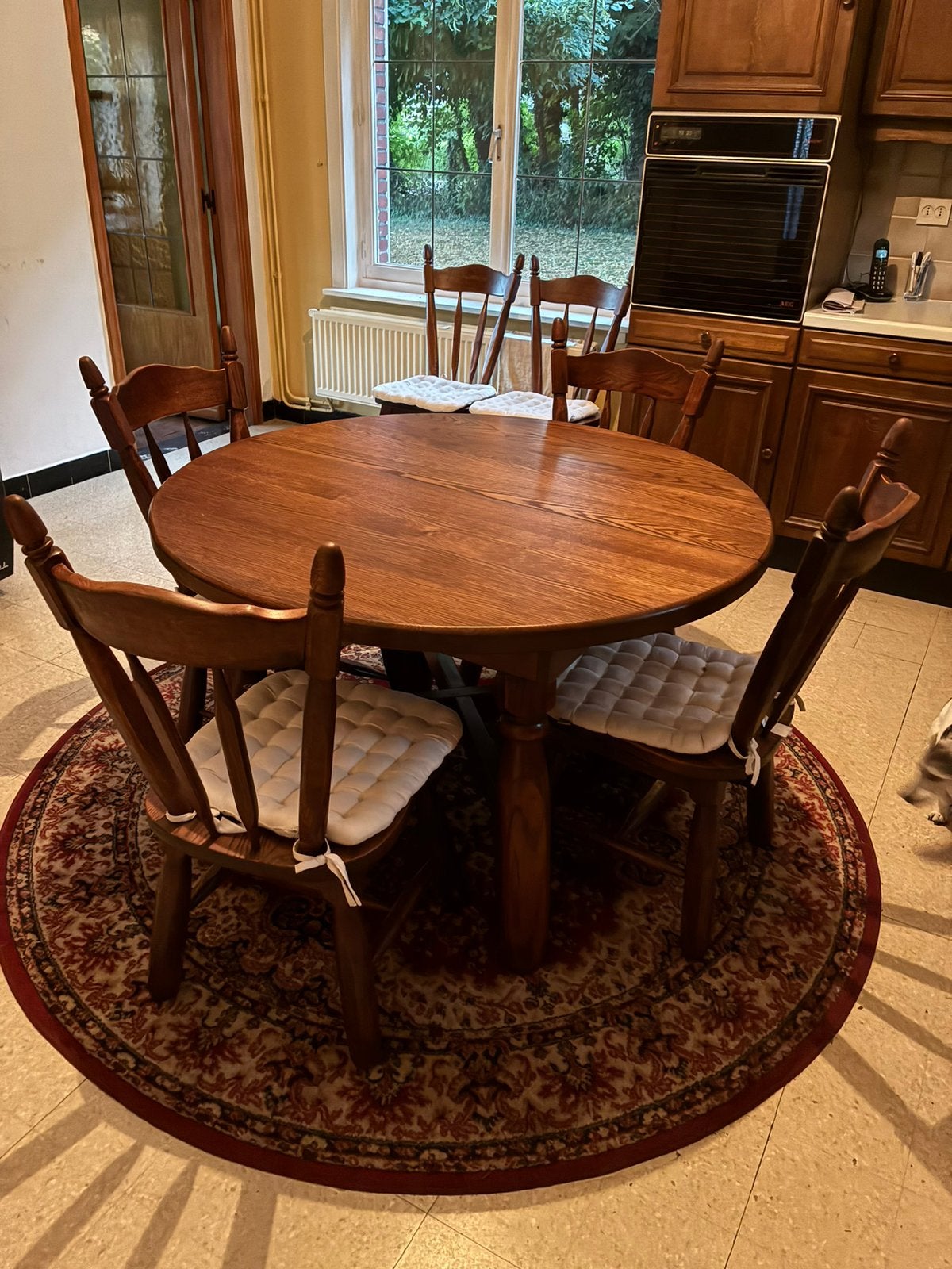 Keukentafel op 6  stoelen in eik, Huis en Inrichting, Ophalen, Gebruikt