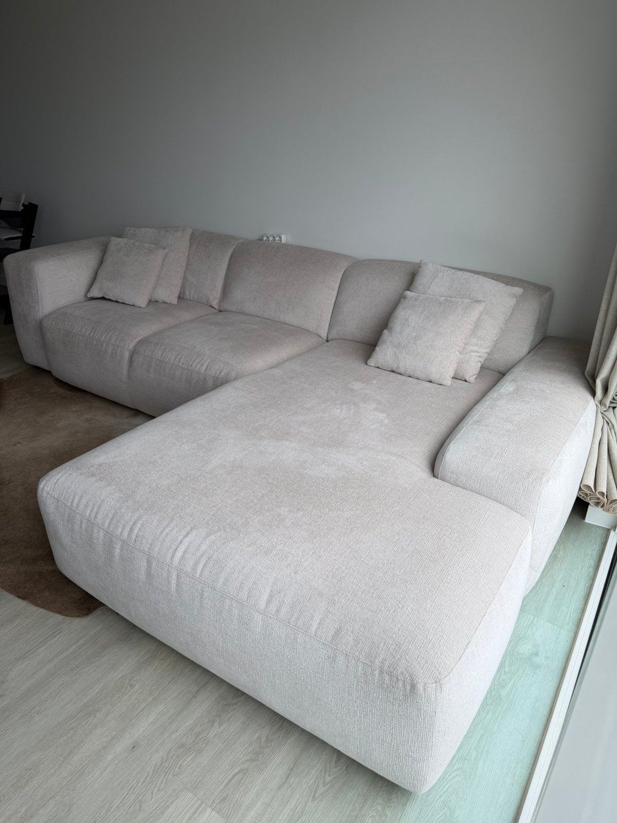 Zo goed als nieuwe luxe hoekbank ecru/beige – 301 x 200 cm, Ophalen, Zo goed als nieuw, Stof