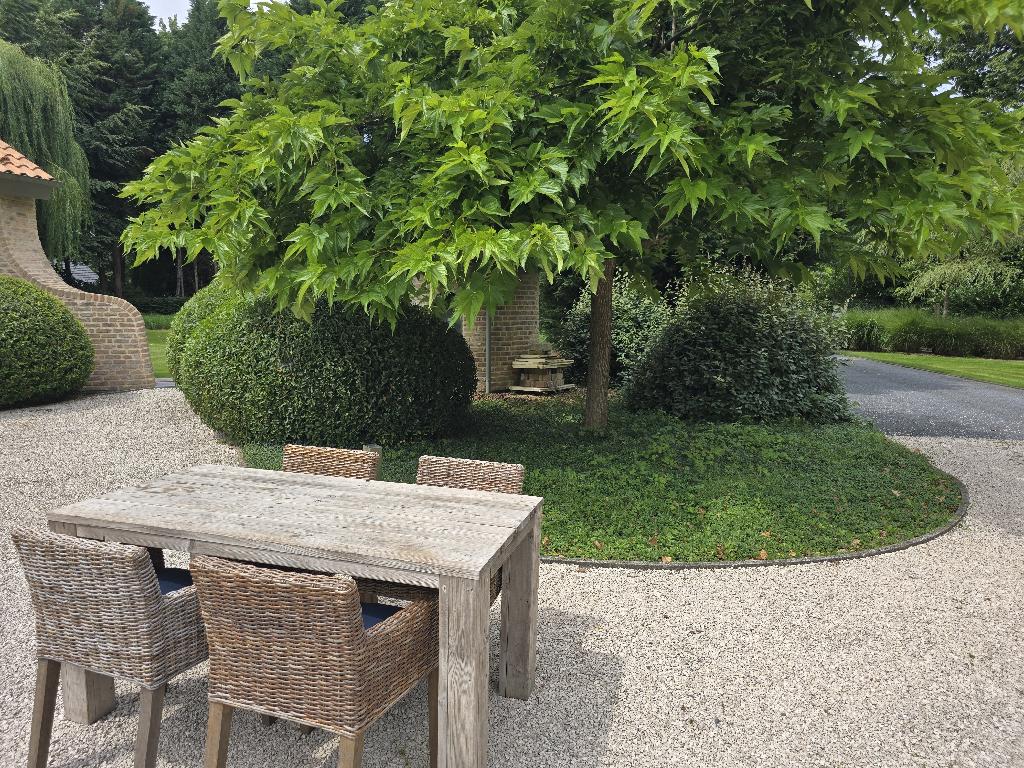STEIGERHOUTEN TUINTAFEL MET 4 WICKER STOELEN + ZITKUSSENS, Tuin en Terras, Ophalen, Gebruikt, Rechthoekig, Wicker