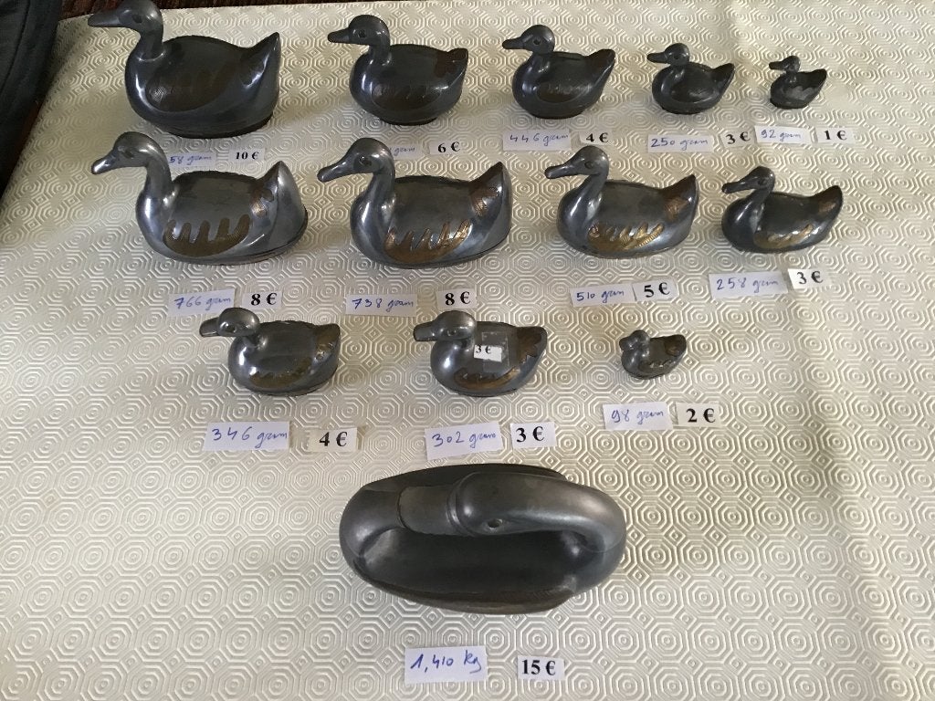 4 verschillende sets eenden beelden in tin of lood, Antiek en Kunst, Antiek | Tin, Ophalen of Verzenden