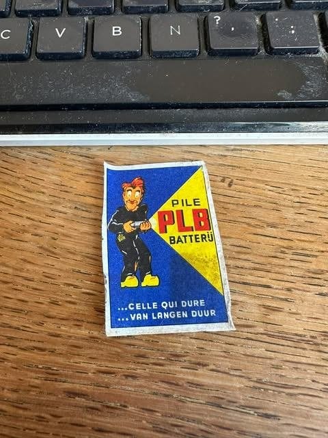etiket luciferdoos pile PLB batterij, Verzamelen, Gebruikt, Overige typen, PLB, Ophalen of Verzenden