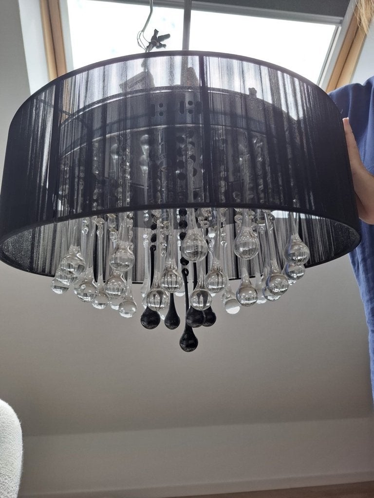 Luxe hanglamp met glazen druppels, Huis en Inrichting, Lampen | Hanglampen, Ophalen, Zo goed als nieuw, Glas