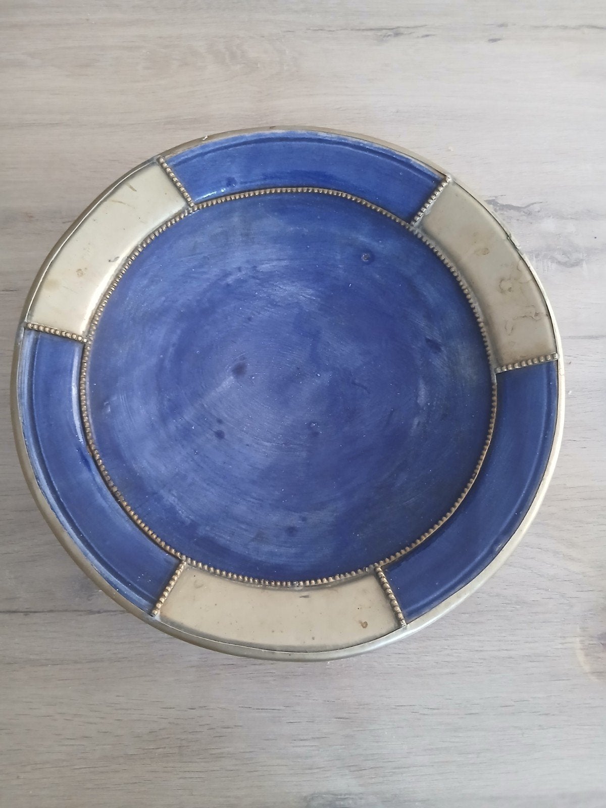 Grote decoratieve schaal/blauw geglazuurde keramische beker, Porselein of Keramiek, Rond, Ophalen of Verzenden, Zo goed als nieuw